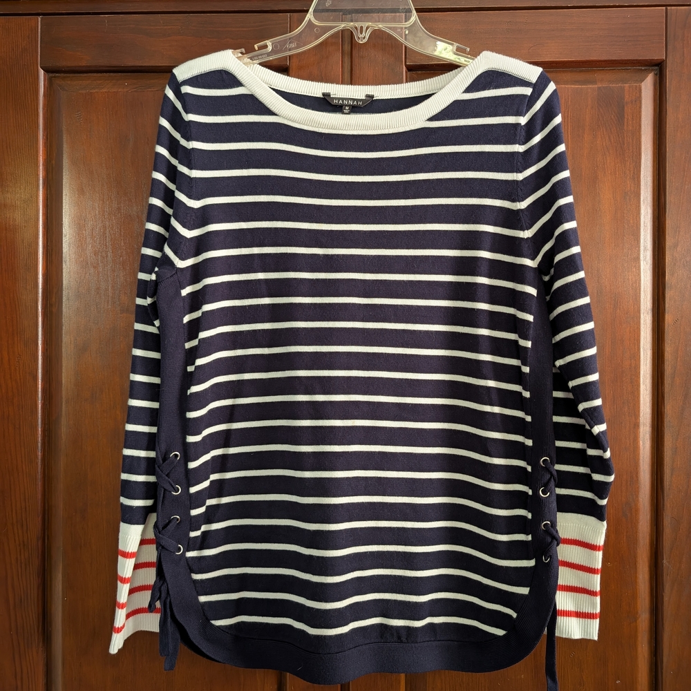 Hannah Navy and White Striped Sweater